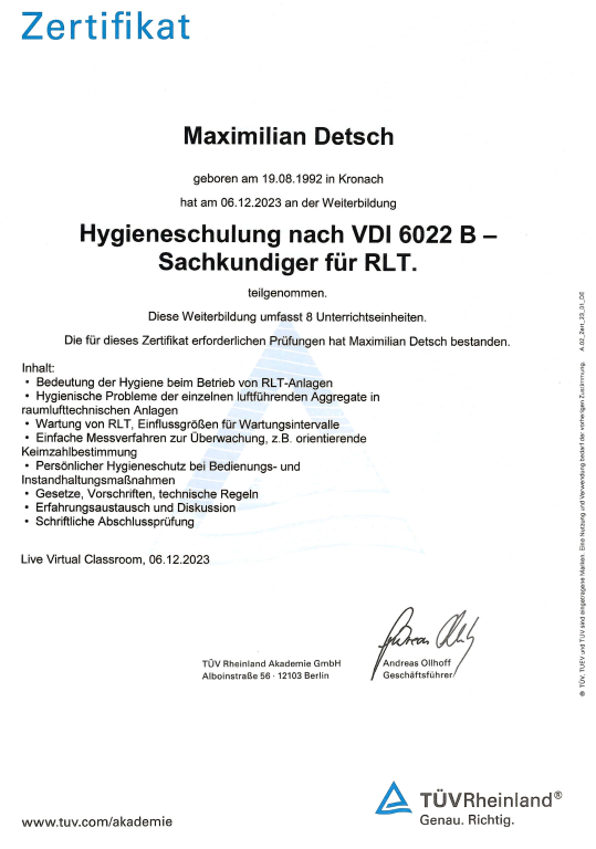 certifikát VDI6022